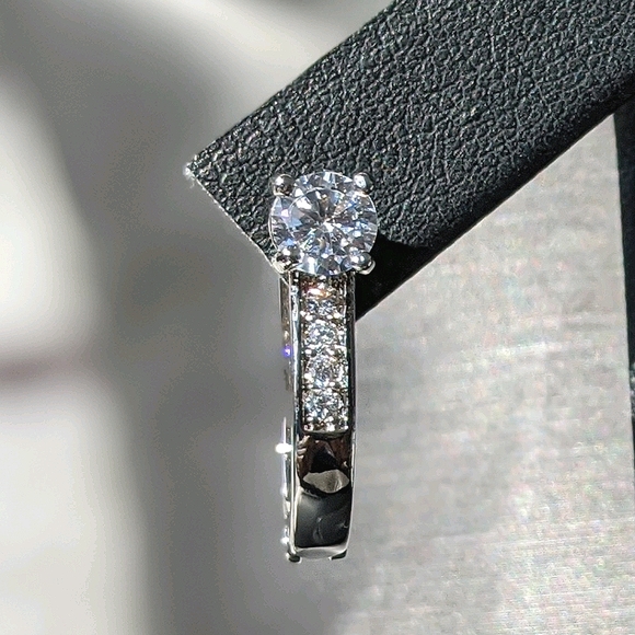 ♠♠️ +Swarovski®Diamonds Huggie Hoop Earrings in Premium White Gold Overlay - Picture 7 of 7